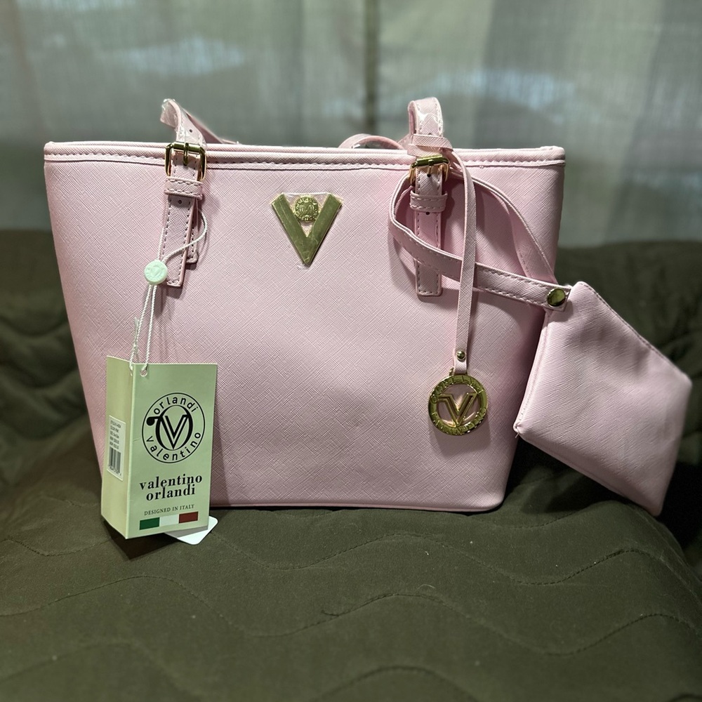 Valentino Orlandi Pink Crossbody Bag with Metallic Accents